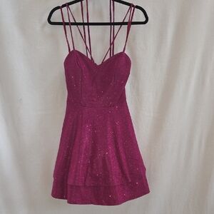 City Studio Hot Pink Glitter Strappy Dress